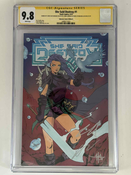 [Triple Signed by Chris Hutchinson | Liana Kangas | Creees Hyunsung Lee] She Said Destroy #1 CGC 9.8 Yellow Label Creees Exclusive Var - for just $100! 