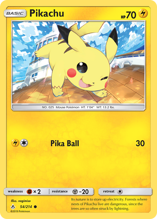 Pikachu (54/214) [Sun & Moon: Unbroken Bonds] (Glossy Misprint) - Just $0.75! Shop now at Retro Gaming of Denver