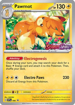 Pawmot (Prerelease) [Staff] 006 - SV Scarlet & Violet Promo Cards Holofoil - for just $19! 