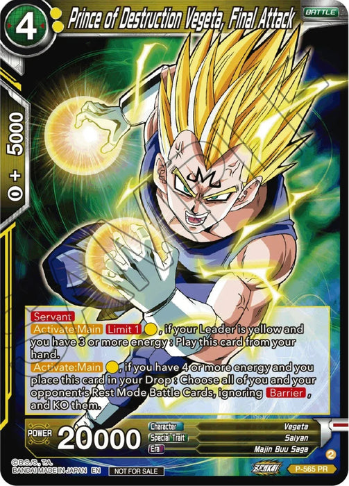 Prince of Destrcution Vegeta, Final Attack (Zenkai Series Tournament Pack Vol.6) (P-565) [Tournament Promotion Cards] - for just $1.20! 