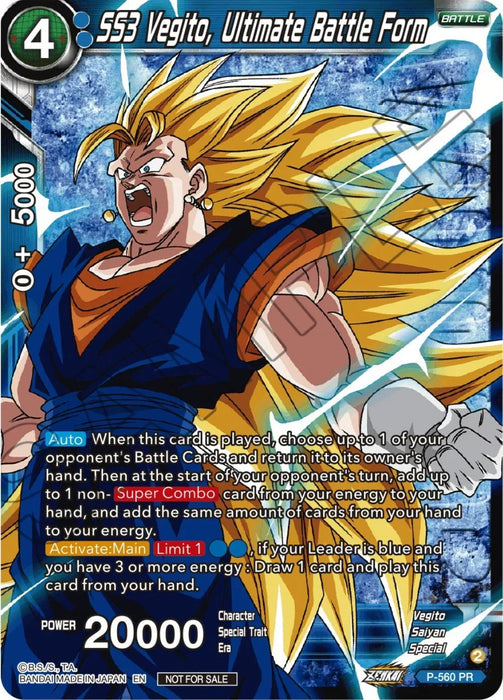 SS3 Vegito, Ultimate Battle Form (Zenkai Series Tournament Pack Vol.6) (Winner) (P-560) [Tournament Promotion Cards] - for just $1.90! 