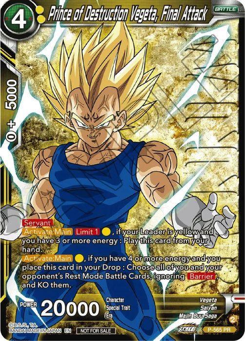 Prince of Destrcution Vegeta, Final Attack (Zenkai Series Tournament Pack Vol.6) (Winner) (P-565) [Tournament Promotion Cards] - for just $7.15! 