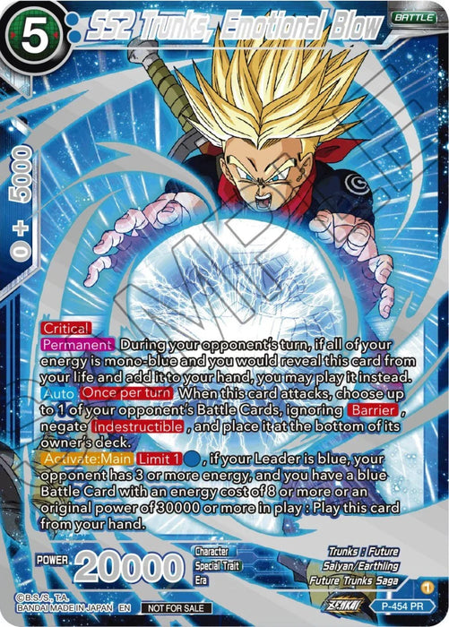 SS2 Trunks, Emotional Blow (Championship 2023 Reward Alternate Art Card Set) (Holo) (P-454) [Tournament Promotion Cards] - for just $14.20! 