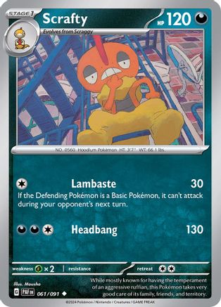 Scrafty 061/091 - SV Paldean Fates - for just $0.03! 
