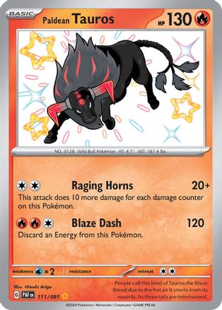 Paldean Tauros 111/091 - SV Paldean Fates Holofoil - for just $1.24! 