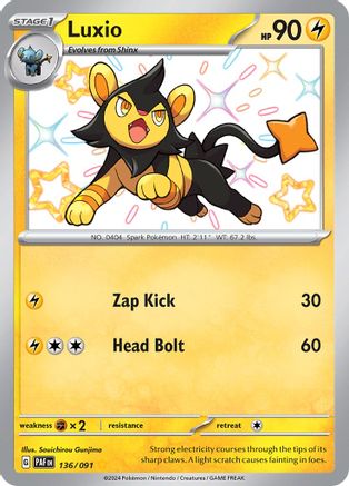 Luxio 136/091 - SV Paldean Fates Holofoil - for just $1.90! 