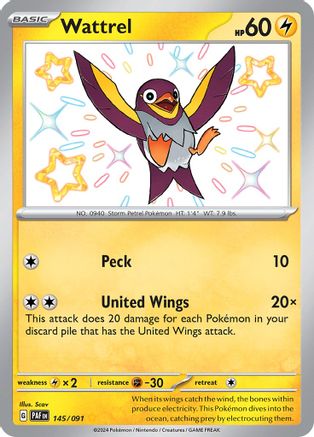 Wattrel 145/091 - SV Paldean Fates Holofoil - for just $1.40! 
