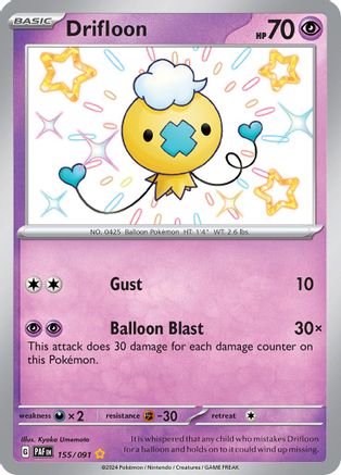 Drifloon 155/091 - SV Paldean Fates Holofoil - for just $2.35! 
