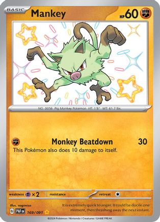 Mankey 169/091 - SV Paldean Fates Holofoil - for just $0.75! 