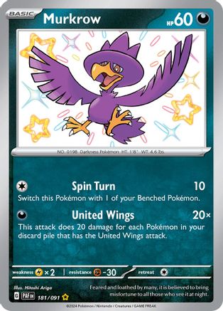 Murkrow 181/091 - SV Paldean Fates Holofoil - for just $0.50! 