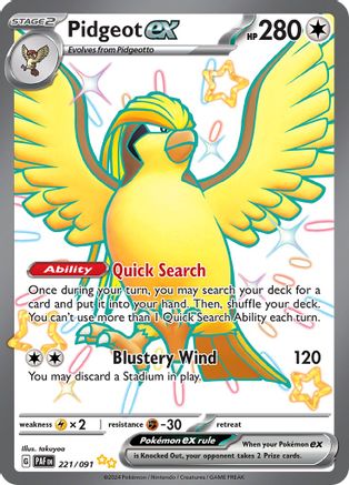 Pidgeot ex 221/091 - SV Paldean Fates Holofoil - for just $1.65! 