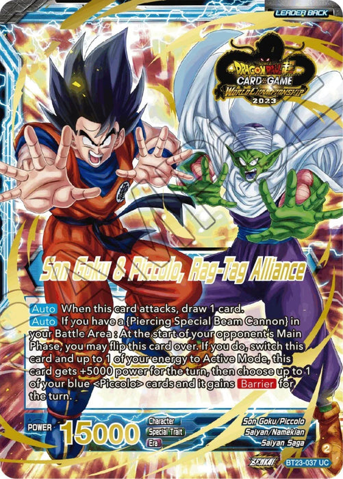 Son Goku // Son Goku & Piccolo, Rag-Tag Alliance (2023 Worlds ZENKAI 06 Leader Set) (BT23-037) [Tournament Promotion Cards] - for just $4000! 