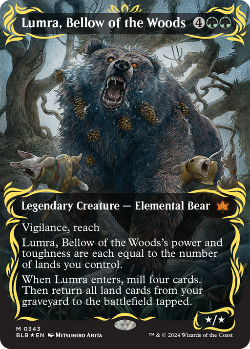 Lumra, Bellow of the Woods (Borderless) (Raised Foil) [Bloomburrow] - Just $104.80! Shop now at Retro Gaming of Denver