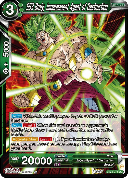 SS3 Broly, Impermanent Agent of Destruction (BT24-075) [Beyond Generations] - for just $0.20! 