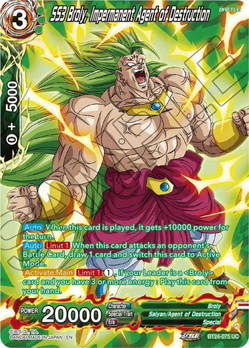 SS3 Broly, Impermanent Agent of Destruction (Collector Booster) (BT24-075) [Beyond Generations] - for just $2.15! 