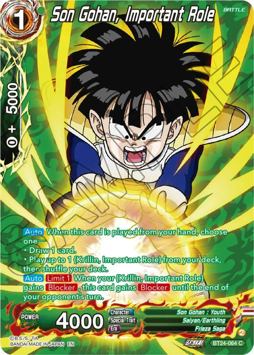 Son Gohan, Important Role (Collector Booster) (BT24-064) [Beyond Generations] - for just $0.25! 