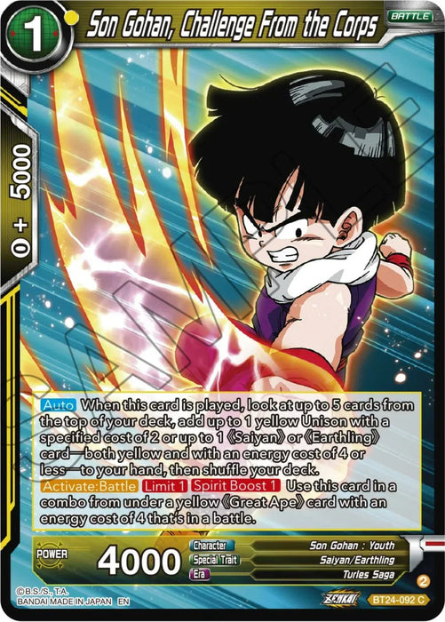 Son Gohan, Challenge From the Corps (BT24-092) [Beyond Generations] - for just $0.10! 