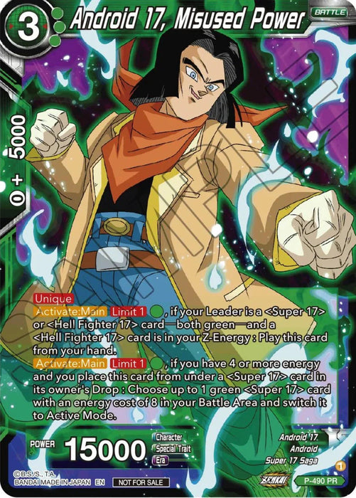 Android 17, Misused Power (Zenkai Series Tournament Pack Vol.3) (P-490) [Tournament Promotion Cards] - for just $0.10! 