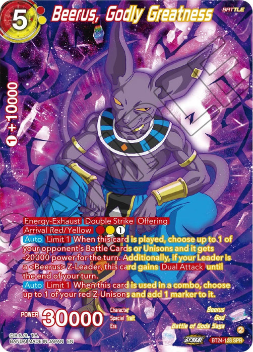 Beerus, Godly Greatness (SPR) (BT24-128) [Beyond Generations] - for just $1.80! 