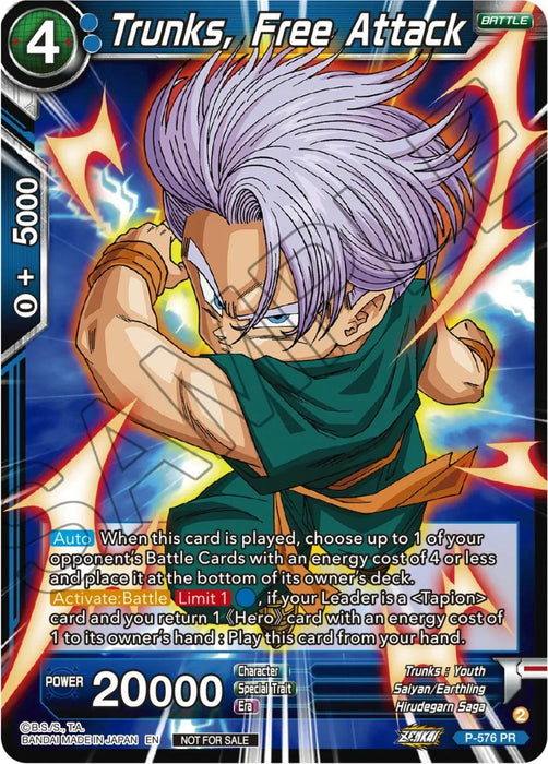 Trunks, Free Attack (Zenkai Series Tournament Pack Vol.7) (P-576) [Tournament Promotion Cards] - for just $0.15! 