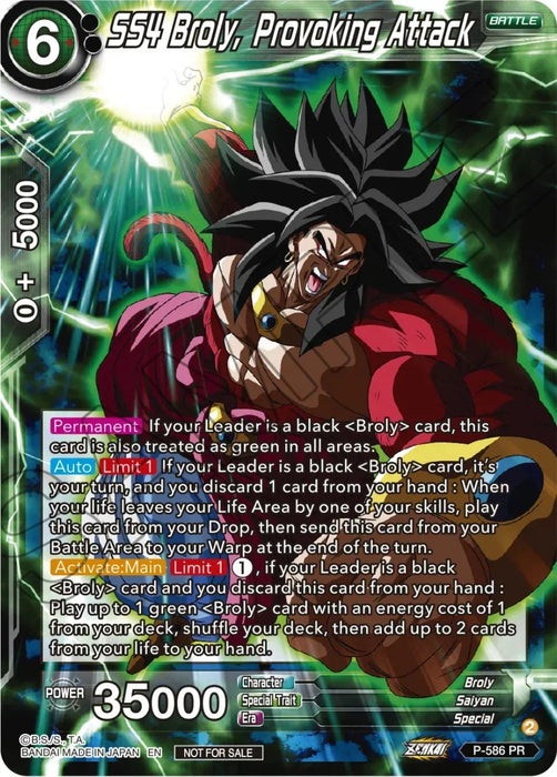 SS4 Broly, Provoking Attack (Zenkai Series Tournament Pack Vol.7) (P-586) [Tournament Promotion Cards] - for just $0.15! 
