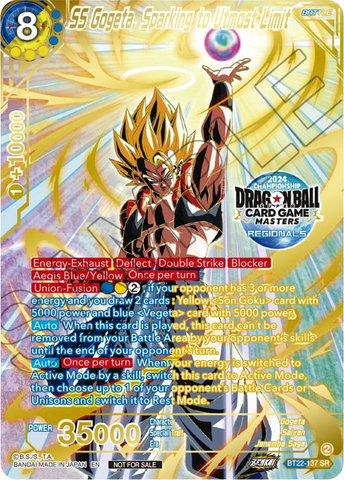 SS Gogeta, Sparking to Utmost Limit (2024 Championship Regionals Top 16) (BT22-137) [Tournament Promotion Cards] - for just $138! 