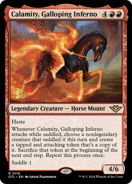 Calamity, Galloping Inferno [Outlaws of Thunder Junction Prerelease Promos] - Just $0.20! Shop now at Retro Gaming of Denver