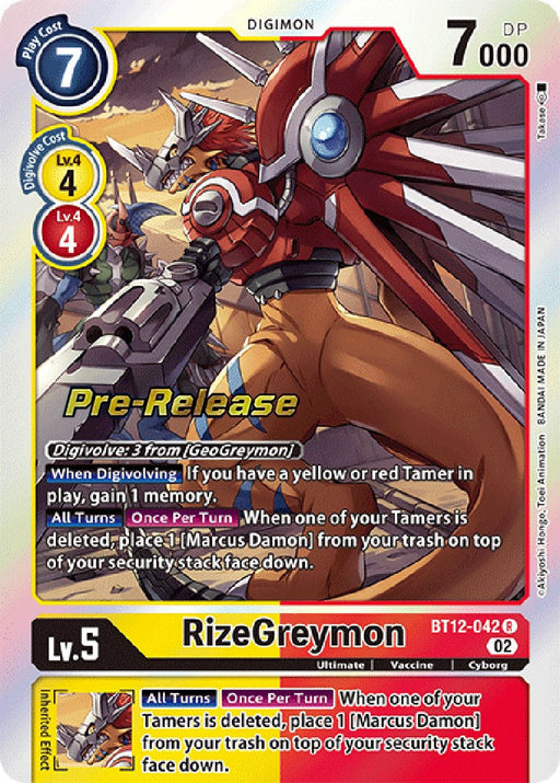 RizeGreymon [BT12-042] [Across Time Pre-Release Cards] - Just $0.15! Shop now at Retro Gaming of Denver