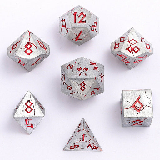 Barbarian Solid Metal Polyhedral Dice Set - Matte Silver Red - for just $39.99! 