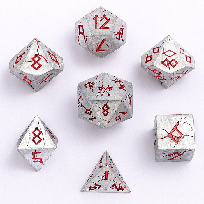 Barbarian Solid Metal Polyhedral Dice Set - Matte Silver Red - for just $39.99! 