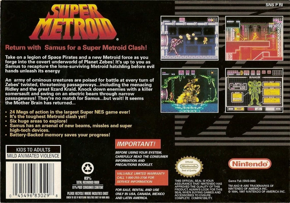 Super Metroid [Player's Choice] – Super Nintendo Entertainment System (SNES) - for just $89.99! 