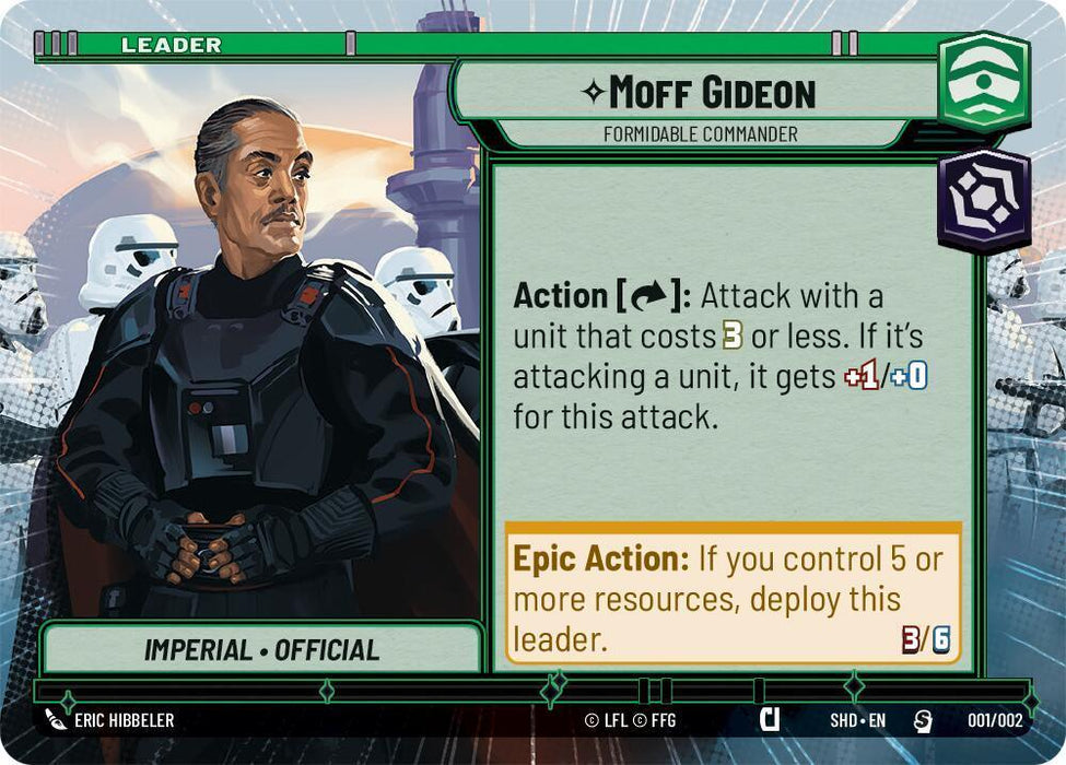 Moff Gideon - Formidable Commander (Hyperspace) (Prerelease Promos) (001/002) [Shadows of the Galaxy Promos] - for just $0.15! 
