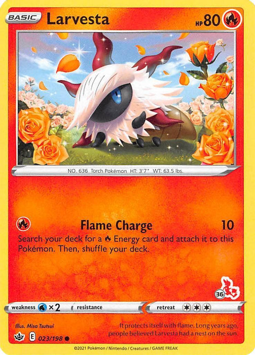 Larvesta (23/198) (Cinderace Stamp #36) [Battle Academy 2022] - for just $0.10! 