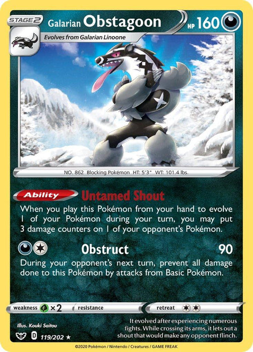 Galarian Obstagoon (119/202) (Theme Deck Exclusive) [Sword & Shield: Base Set] - for just $0.15! 