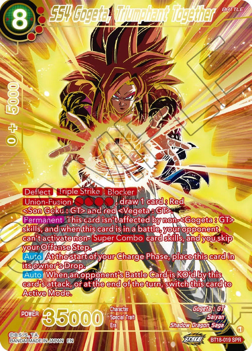 SS4 Gogeta, Triumphant Together (SPR) (BT18-019) [Dawn of the Z-Legends] - for just $5.20! 