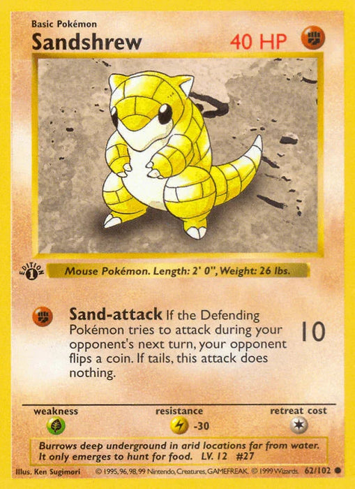 Sandshrew (62/102) (Shadowless) [Base Set 1st Edition] - for just $5.15! 