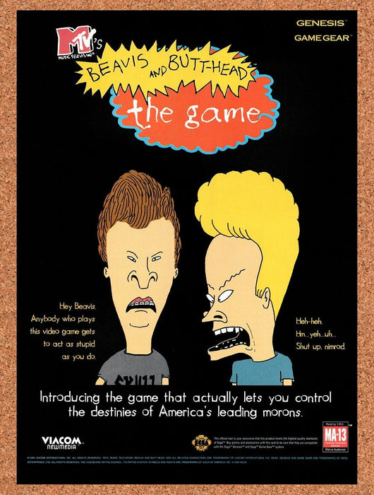 1995 Beavis & Butthead The Video Game Genesis Original Ad v4 - for just $17.99! 