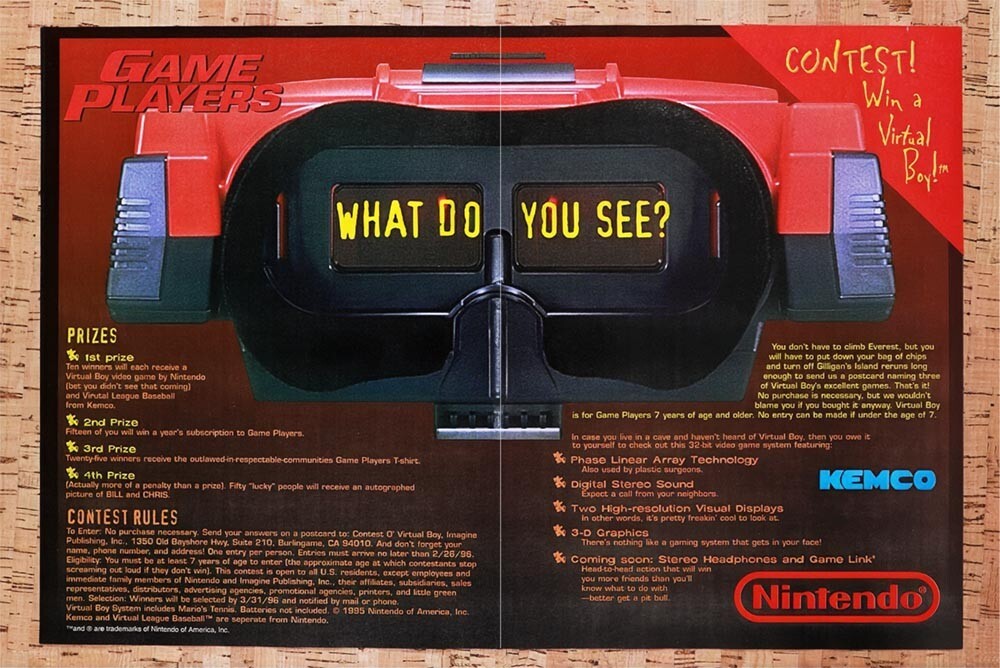 1995 Virtual Boy Name A Game Sweepstakes Original Ad v5 - for just $23.49! 