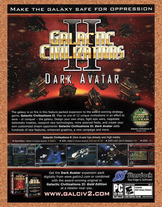 2007 Galactic Civilizations II Dark Avatar PC Original Ad v1 - for just $17.99! 