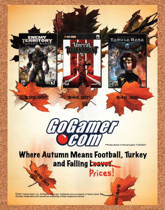 2007 Go Gamer Thanksgiving Original Ad - for just $17.99! 