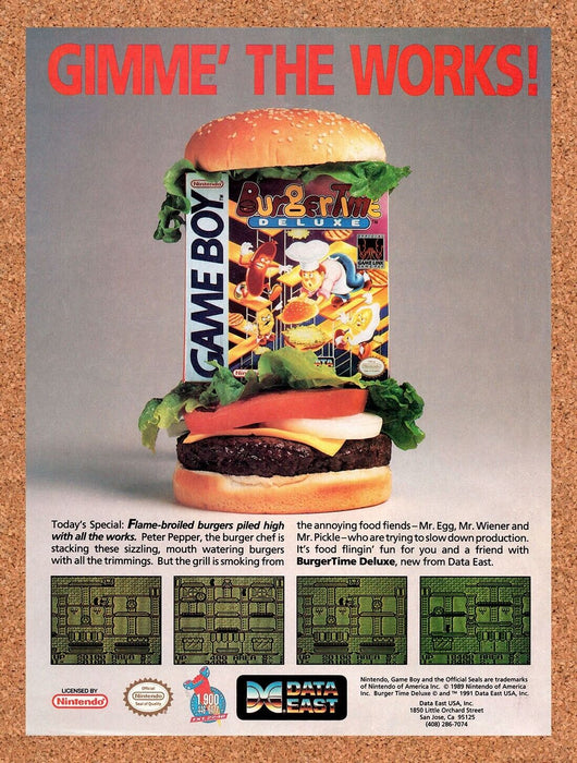 1991 Burger Time Deluxe Game Boy Original Ad v1 - for just $17.99! 