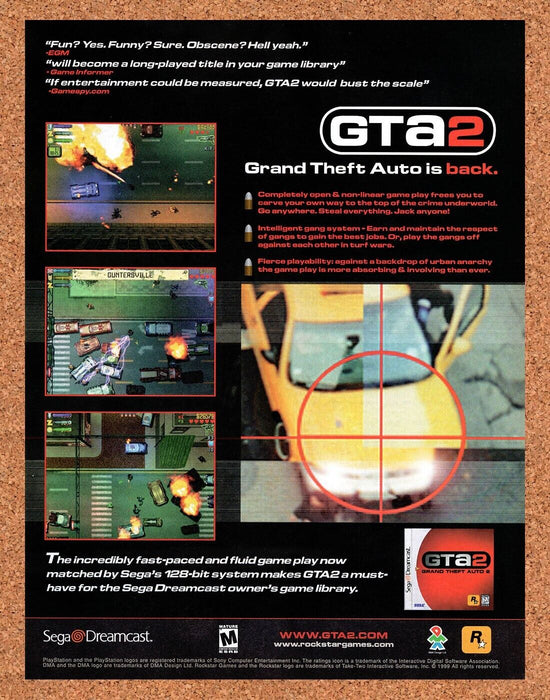 2000 Grand Theft Auto 2 Dreamcast Original Ad v3 - for just $17.99! 