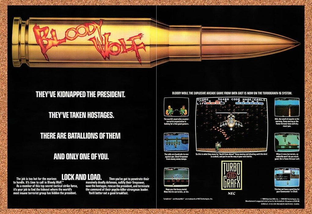 1990 Bloody Wolf TurboGrafx-16 Original Ad v1 - for just $21.99! 