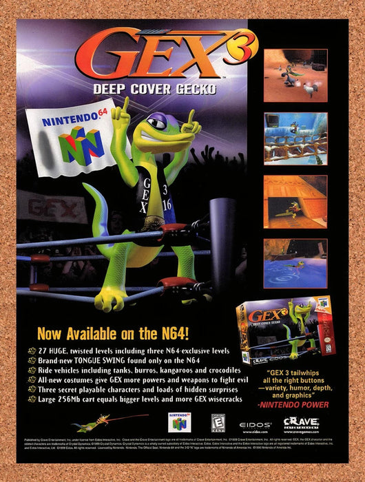 1999 Gex 3 Deep Cover Gecko N64 Original Ad v1 - for just $17.99! 
