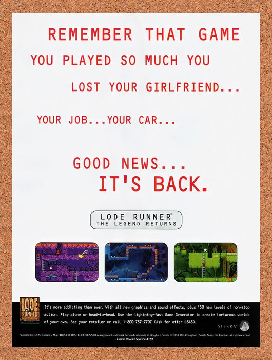 1994 Lode Runner The Legend Returns PC Original Ad v2 - for just $17.99! 