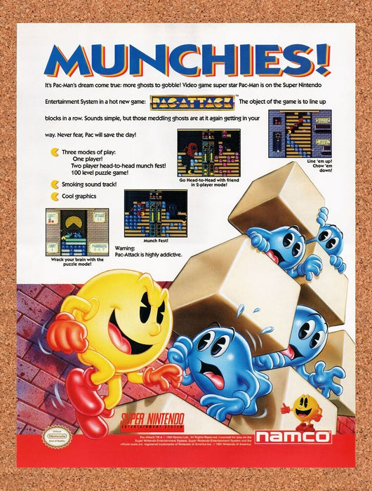 1993 Pac-Attack SNES Original Ad v1 - for just $17.99! 