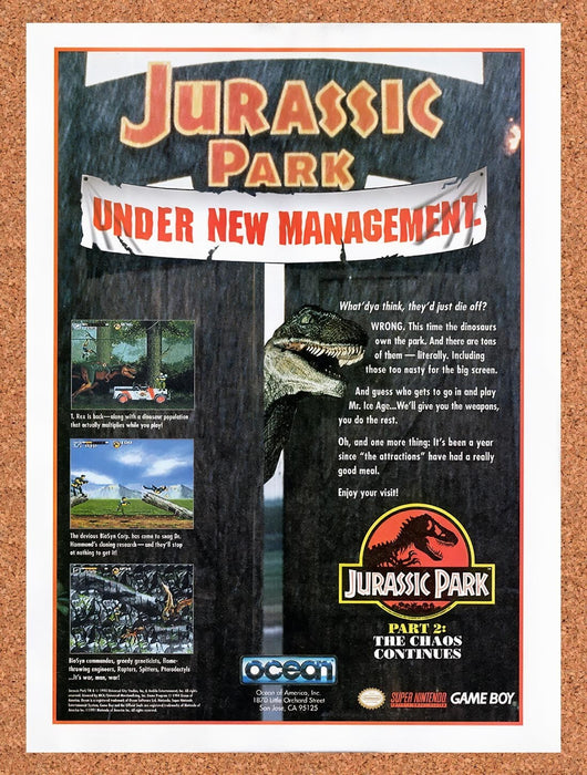 1995 Jurassic Park Part 2 The Chaos Continues SNES Original Ad v1 - for just $18.99! 