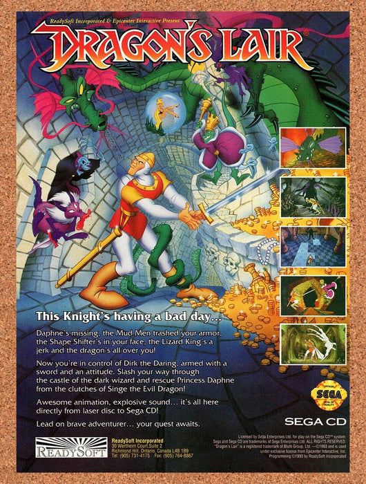 1994 Dragon's Lair Sega CD Original Ad v1 - for just $17.99! 