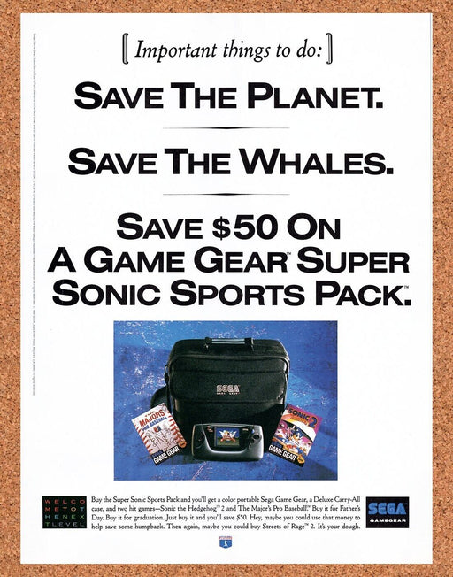 1993 Sega Game Gear Super Sonic Pack Original Ad v1 - for just $17.99! 