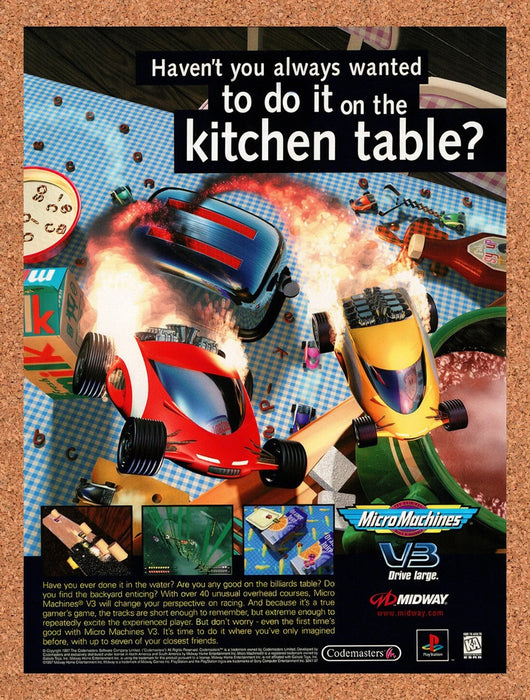 1998 Micro Machines V3 PS1 Original Ad v1 - for just $17.99! 